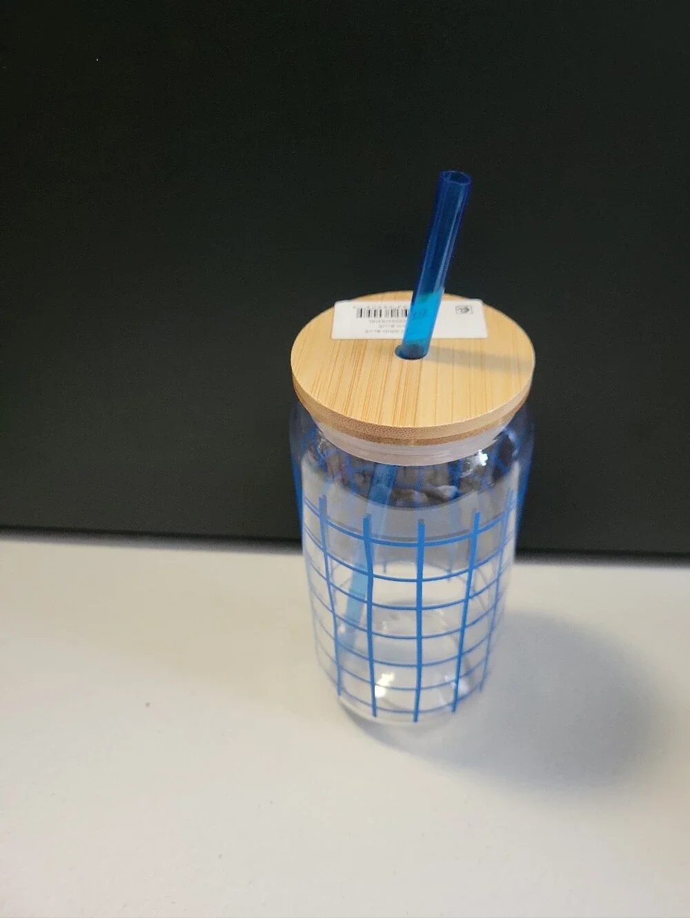 20 oz Acrylic Can-Shape Tumbler, Blue Grid Pattern Plastic